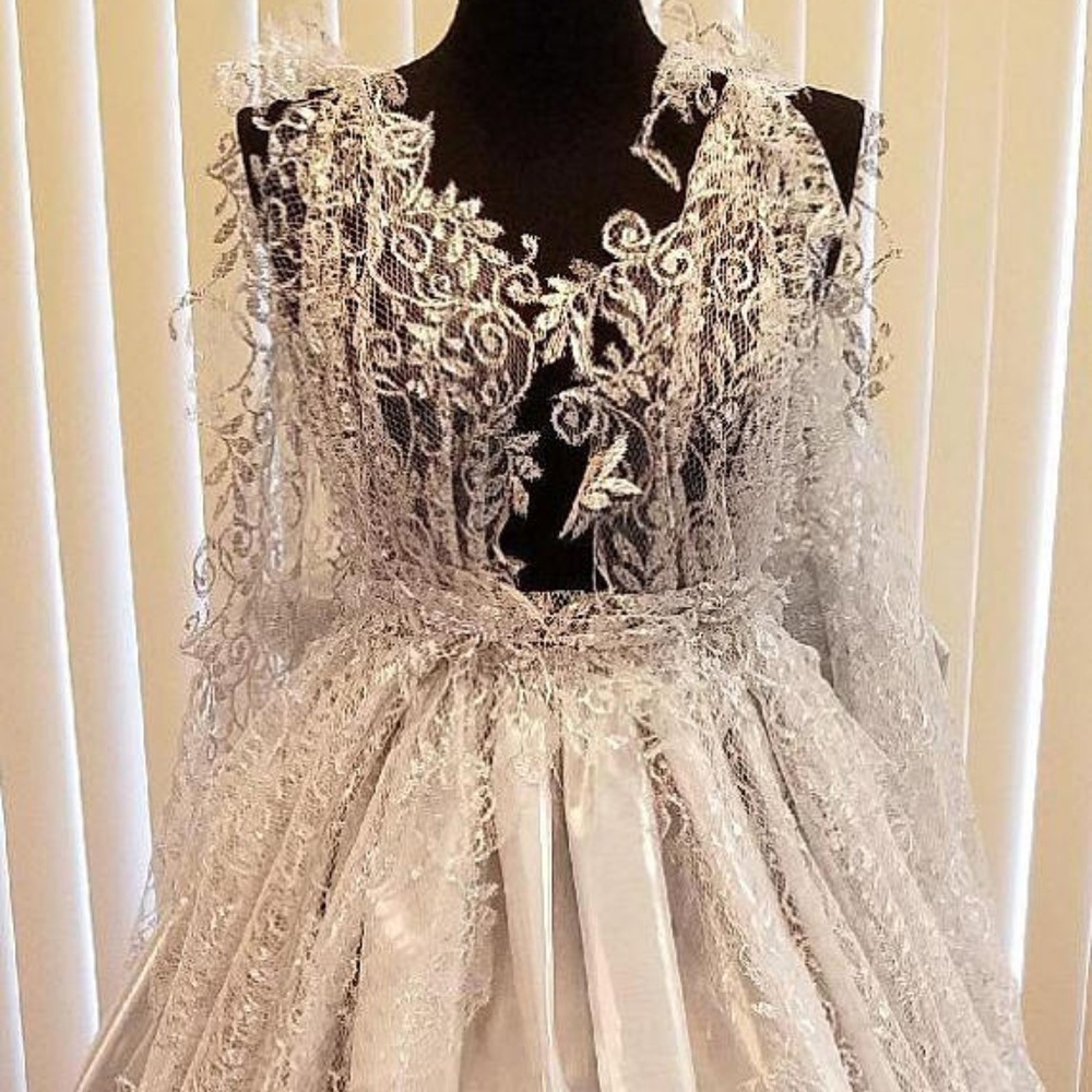SAMPLE GOWN ONLY "RAJATA" Silver Lace & Lame' Nymph Wedding Ballgown